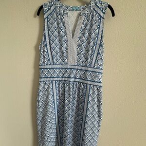 J. McLaughlin Blue and White Sandshell Lola Sleeveless Sheath Catalina cloth dre